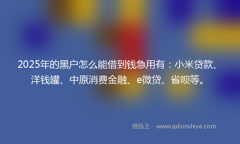 2025年的黑户怎么能借到钱急用有：小米贷款、洋钱罐、中原消费金融、e微贷、省呗等。