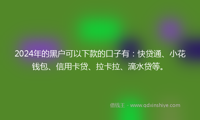 2024年的黑户可以下款的口子有：快贷通、小花钱包、信用卡贷、拉卡拉、滴水贷等。