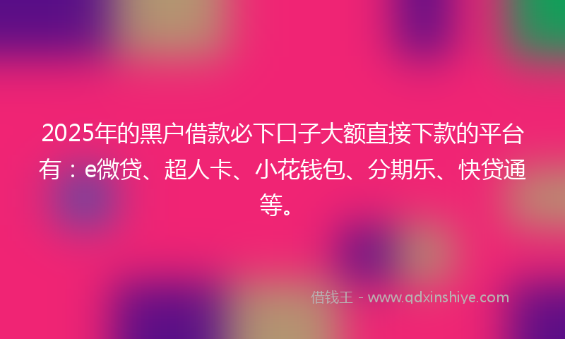 2025年的黑户借款必下口子大额直接下款的平台有：e微贷、超人卡、小花钱包、分期乐、快贷通等。