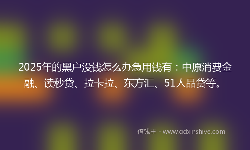 2025年的黑户没钱怎么办急用钱有：中原消费金融、读秒贷、拉卡拉、东方汇、51人品贷等。