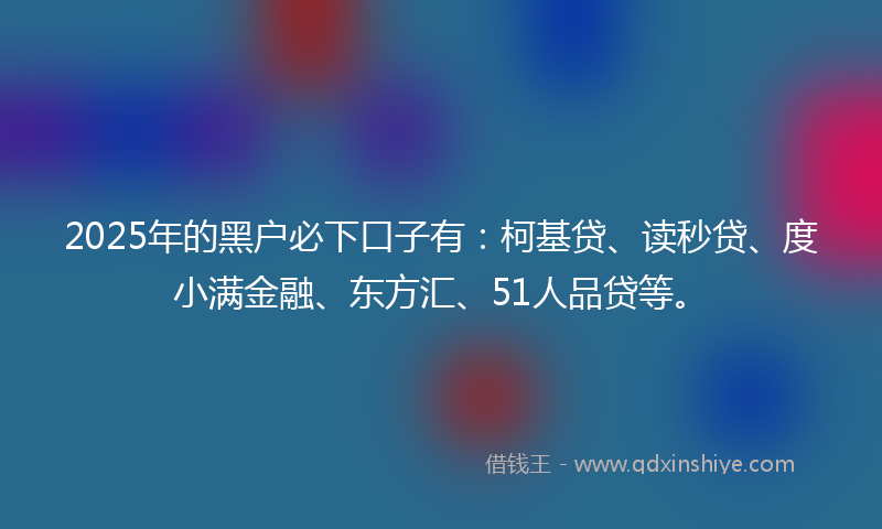 2025年的黑户必下口子有：柯基贷、读秒贷、度小满金融、东方汇、51人品贷等。