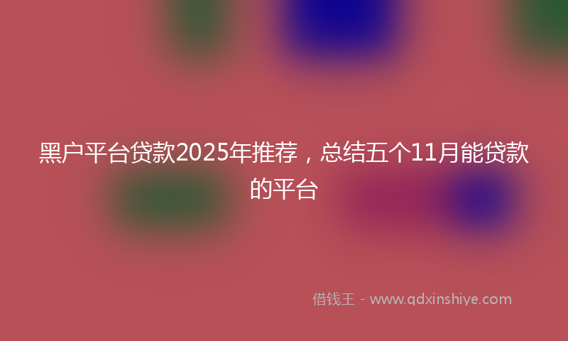 黑户平台贷款2025年推荐，总结五个11月能贷款的平台