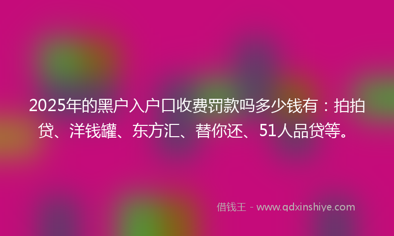 2025年的黑户入户口收费罚款吗多少钱有：拍拍贷、洋钱罐、东方汇、替你还、51人品贷等。