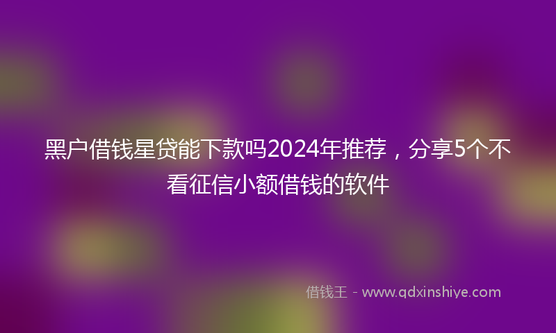 黑户借钱星贷能下款吗2024年推荐，分享5个不看征信小额借钱的软件