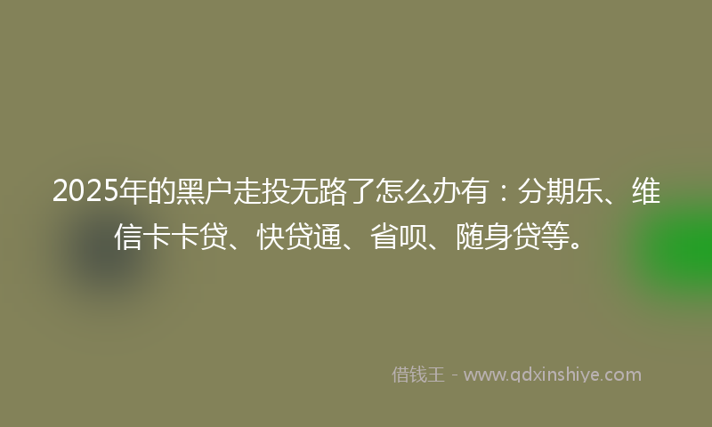 2025年的黑户走投无路了怎么办有：分期乐、维信卡卡贷、快贷通、省呗、随身贷等。