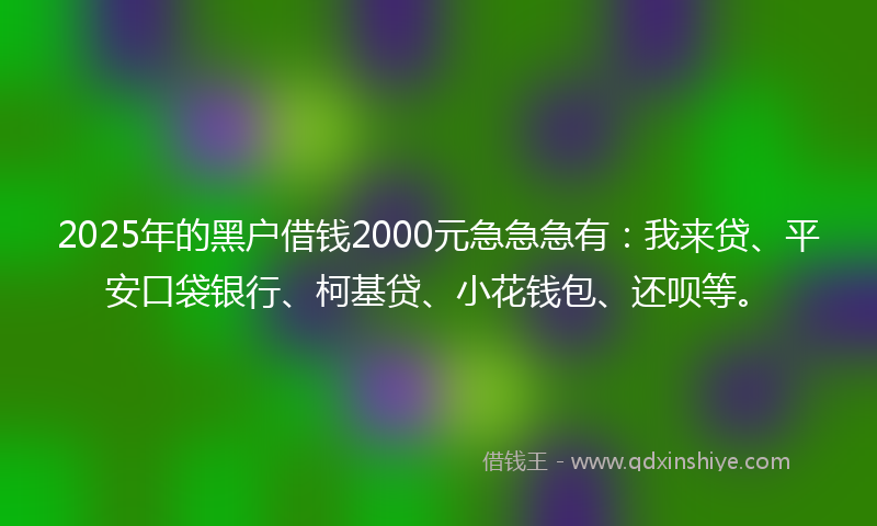 2025年的黑户借钱2000元急急急有：我来贷、平安口袋银行、柯基贷、小花钱包、还呗等。