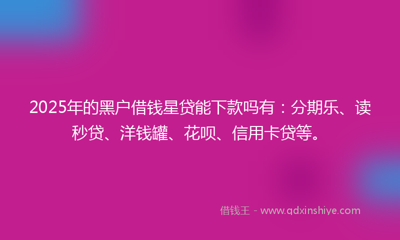 2025年的黑户借钱星贷能下款吗有：分期乐、读秒贷、洋钱罐、花呗、信用卡贷等。