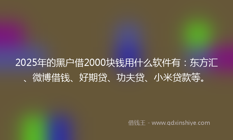 2025年的黑户借2000块钱用什么软件有：东方汇、微博借钱、好期贷、功夫贷、小米贷款等。