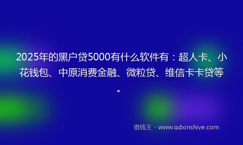 2025年的黑户贷5000有什么软件有：超人卡、小花钱包、中原消费金融、微粒贷、维信卡卡贷等。
