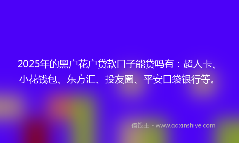 2025年的黑户花户贷款口子能贷吗有：超人卡、小花钱包、东方汇、投友圈、平安口袋银行等。