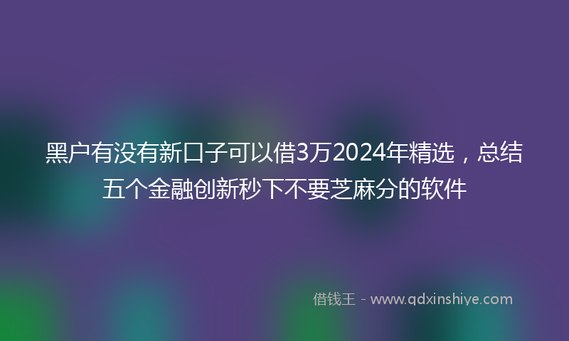 黑户有没有新口子可以借3万2024年精选，总结五个金融创新秒下不要芝麻分的软件