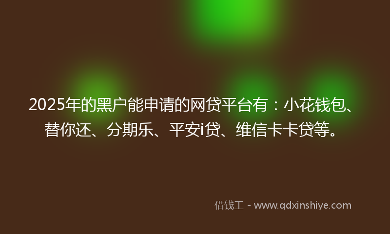 2025年的黑户能申请的网贷平台有：小花钱包、替你还、分期乐、平安i贷、维信卡卡贷等。