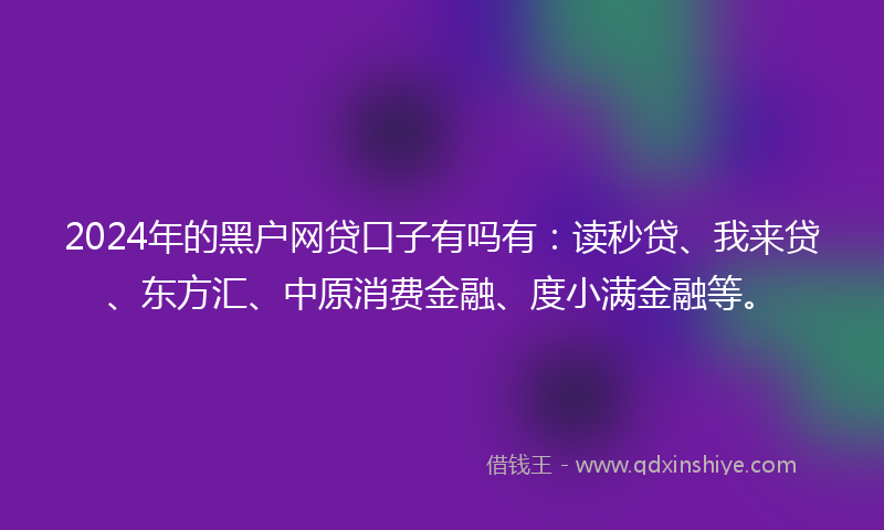 2024年的黑户网贷口子有吗有：读秒贷、我来贷、东方汇、中原消费金融、度小满金融等。