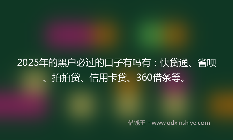 2025年的黑户必过的口子有吗有：快贷通、省呗、拍拍贷、信用卡贷、360借条等。