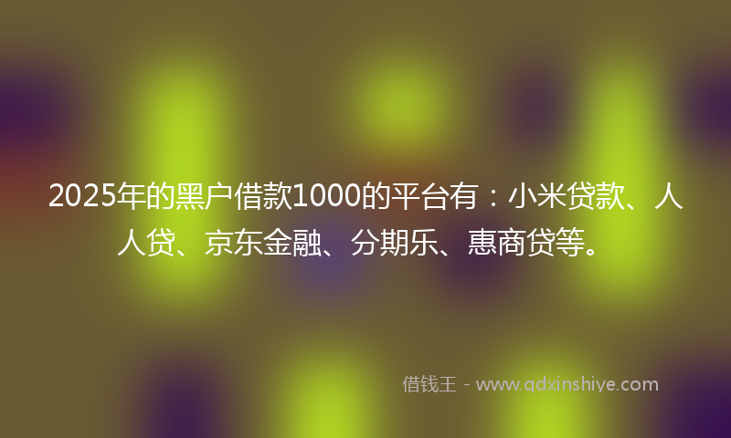 2025年的黑户借款1000的平台有：小米贷款、人人贷、京东金融、分期乐、惠商贷等。