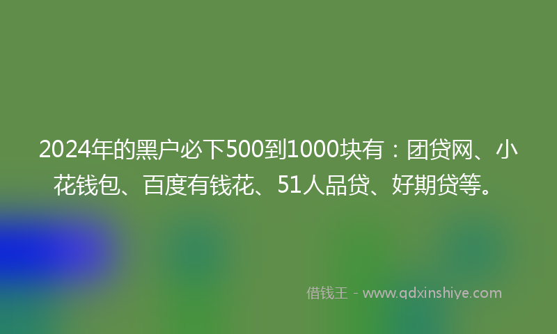 2024年的黑户必下500到1000块有：团贷网、小花钱包、百度有钱花、51人品贷、好期贷等。