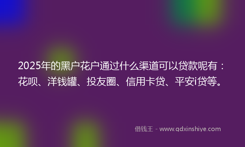 2025年的黑户花户通过什么渠道可以贷款呢有：花呗、洋钱罐、投友圈、信用卡贷、平安i贷等。