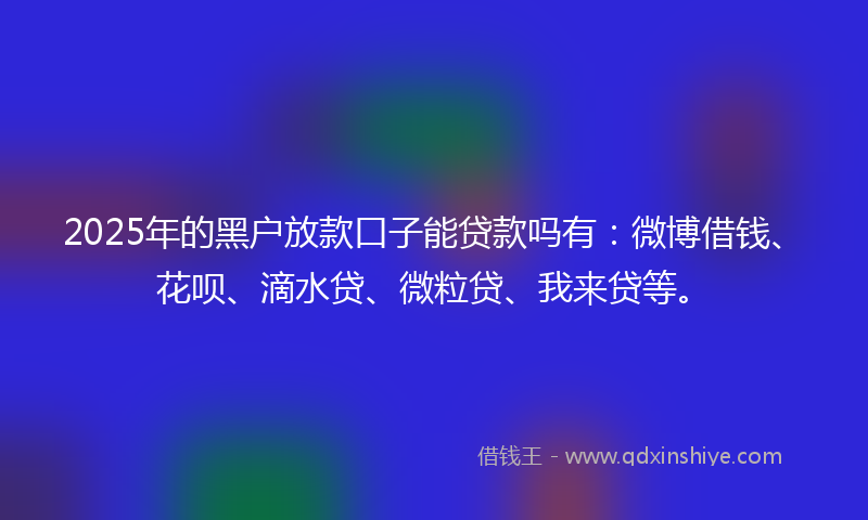 2025年的黑户放款口子能贷款吗有：微博借钱、花呗、滴水贷、微粒贷、我来贷等。