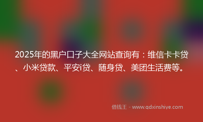 2025年的黑户口子大全网站查询有：维信卡卡贷、小米贷款、平安i贷、随身贷、美团生活费等。