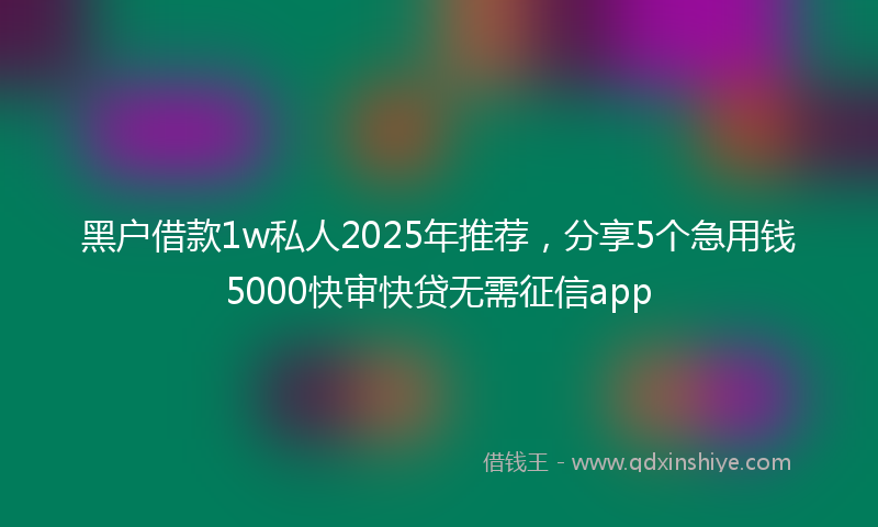 黑户借款1w私人2025年推荐，分享5个急用钱5000快审快贷无需征信app