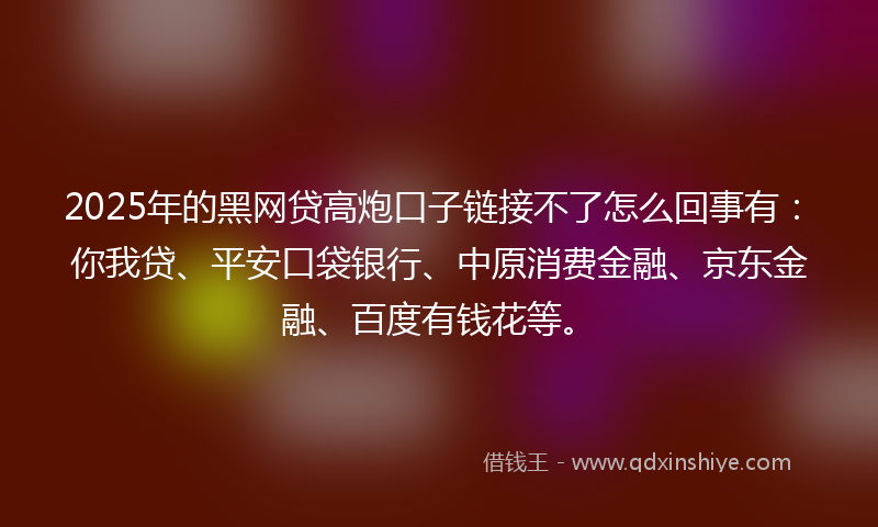 2025年的黑网贷高炮口子链接不了怎么回事有：你我贷、平安口袋银行、中原消费金融、京东金融、百度有钱花等。