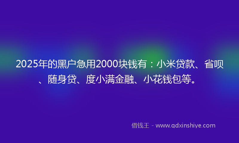 2025年的黑户急用2000块钱有：小米贷款、省呗、随身贷、度小满金融、小花钱包等。