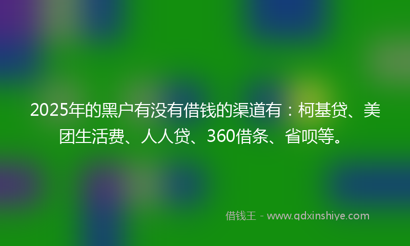 2025年的黑户有没有借钱的渠道有：柯基贷、美团生活费、人人贷、360借条、省呗等。