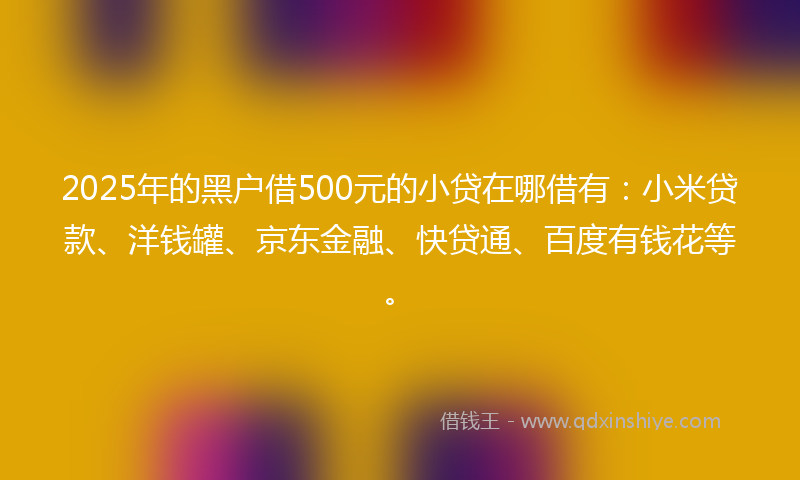 2025年的黑户借500元的小贷在哪借有:小米贷款、洋钱罐、京东金融、快贷通、百度有钱花等。