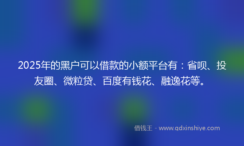 2025年的黑户可以借款的小额平台有：省呗、投友圈、微粒贷、百度有钱花、融逸花等。