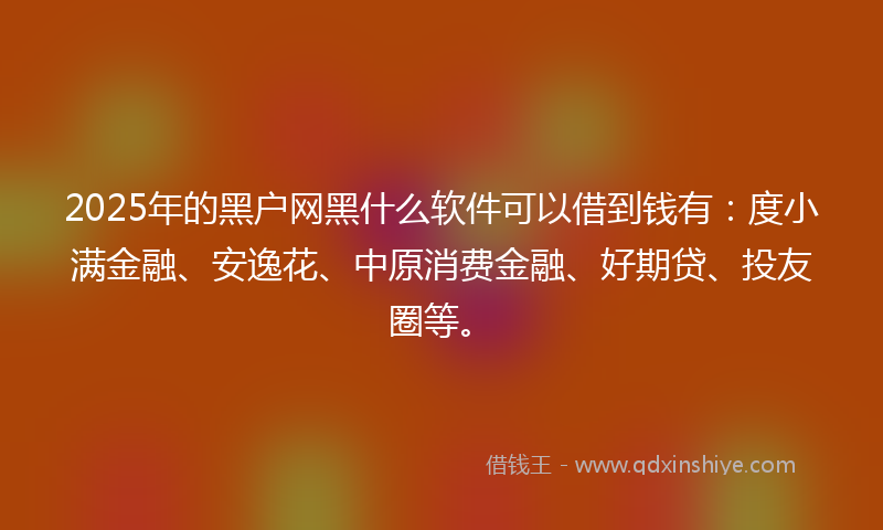 2025年的黑户网黑什么软件可以借到钱有：度小满金融、安逸花、中原消费金融、好期贷、投友圈等。
