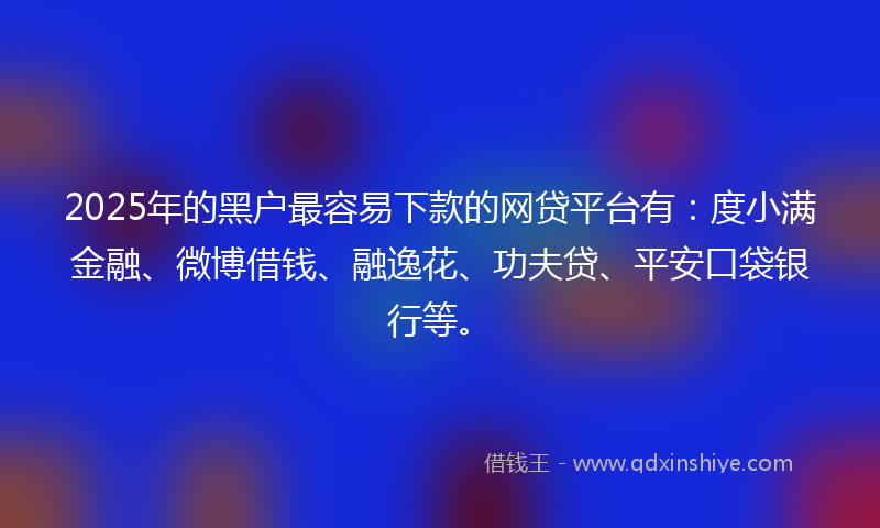 2025年的黑户最容易下款的网贷平台有：度小满金融、微博借钱、融逸花、功夫贷、平安口袋银行等。