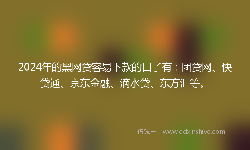 2024年的黑网贷容易下款的口子有：团贷网、快贷通、京东金融、滴水贷、东方汇等。