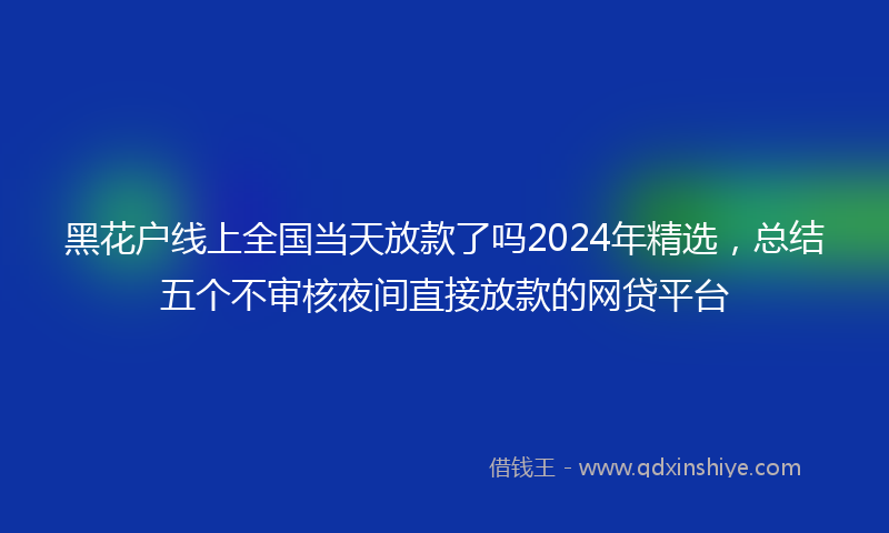 黑花户线上全国当天放款了吗2024年精选，总结五个不审核夜间直接放款的网贷平台
