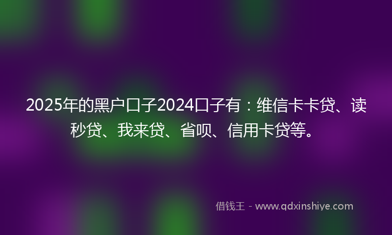 2025年的黑户口子2024口子有：维信卡卡贷、读秒贷、我来贷、省呗、信用卡贷等。