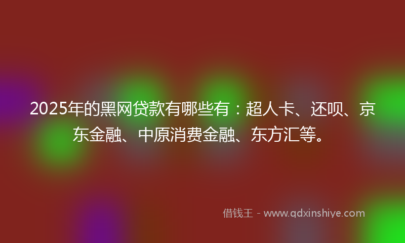 2025年的黑网贷款有哪些有：超人卡、还呗、京东金融、中原消费金融、东方汇等。