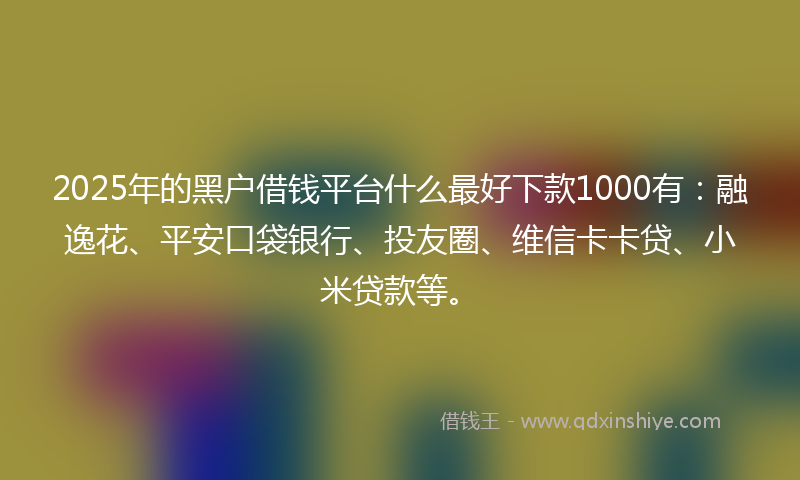 2025年的黑户借钱平台什么最好下款1000有：融逸花、平安口袋银行、投友圈、维信卡卡贷、小米贷款等。