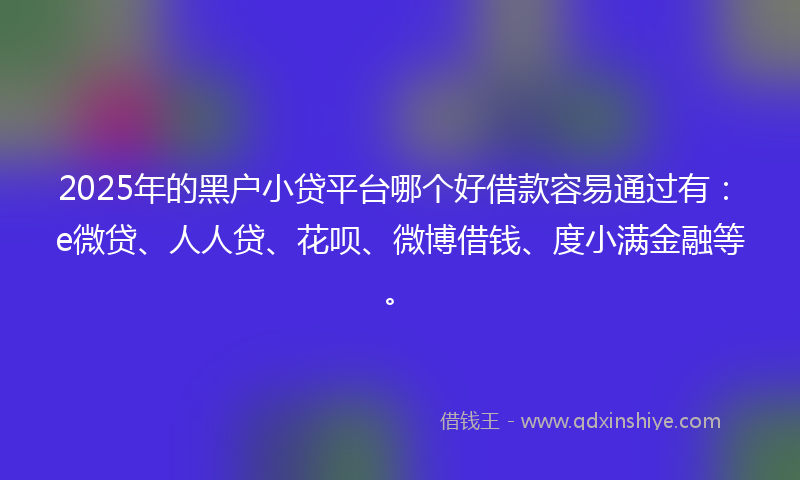 2025年的黑户小贷平台哪个好借款容易通过有：e微贷、人人贷、花呗、微博借钱、度小满金融等。