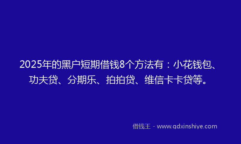 2025年的黑户短期借钱8个方法有：小花钱包、功夫贷、分期乐、拍拍贷、维信卡卡贷等。