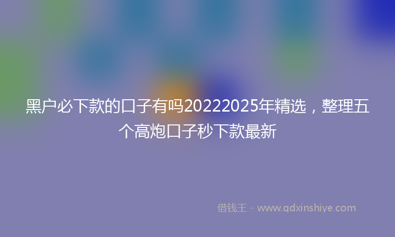 黑户必下款的口子有吗20222025年精选，整理五个高炮口子秒下款最新