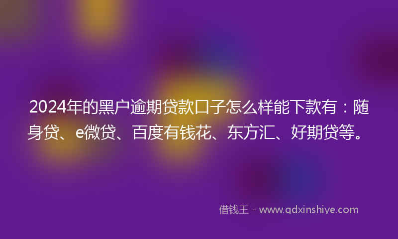 2024年的黑户逾期贷款口子怎么样能下款有：随身贷、e微贷、百度有钱花、东方汇、好期贷等。