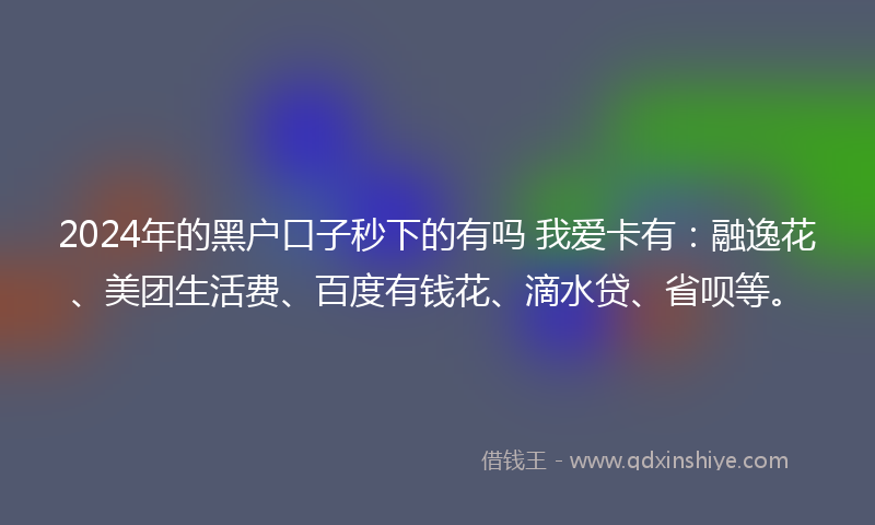 2024年的黑户口子秒下的有吗 我爱卡有：融逸花、美团生活费、百度有钱花、滴水贷、省呗等。