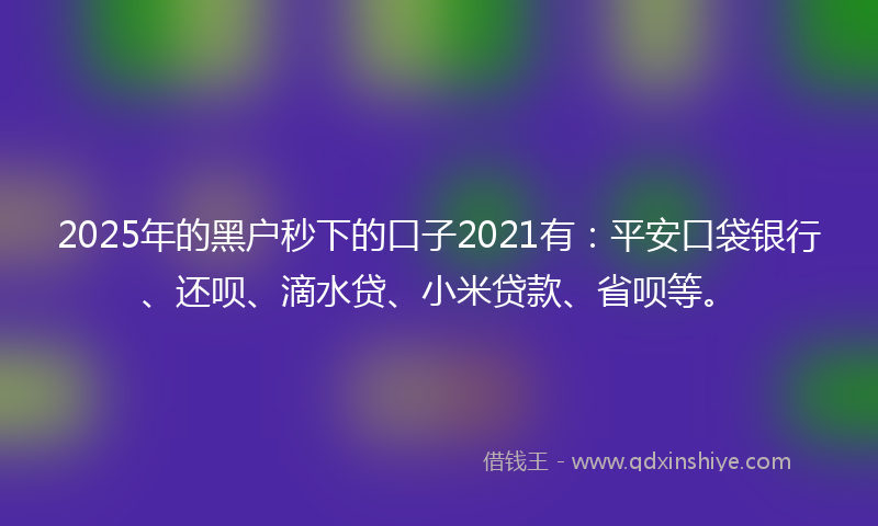 2025年的黑户秒下的口子2021有：平安口袋银行、还呗、滴水贷、小米贷款、省呗等。