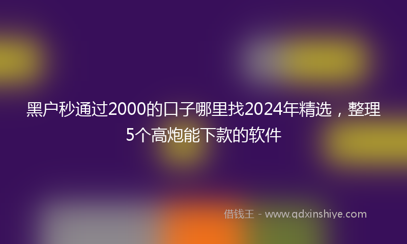 黑户秒通过2000的口子哪里找2024年精选，整理5个高炮能下款的软件