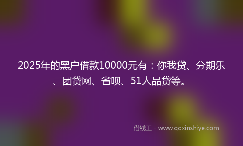 2025年的黑户借款10000元有：你我贷、分期乐、团贷网、省呗、51人品贷等。