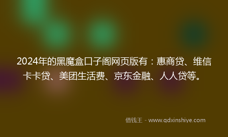 2024年的黑魔盒口子阁网页版有：惠商贷、维信卡卡贷、美团生活费、京东金融、人人贷等。