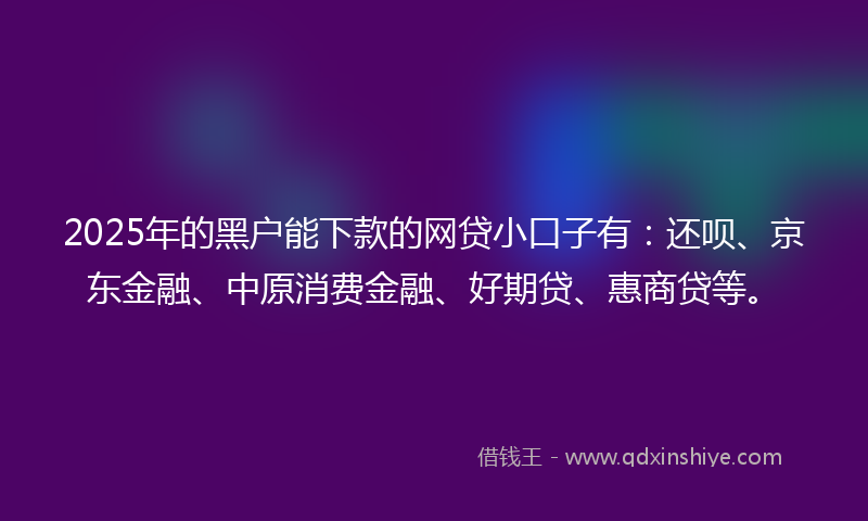 2025年的黑户能下款的网贷小口子有：还呗、京东金融、中原消费金融、好期贷、惠商贷等。