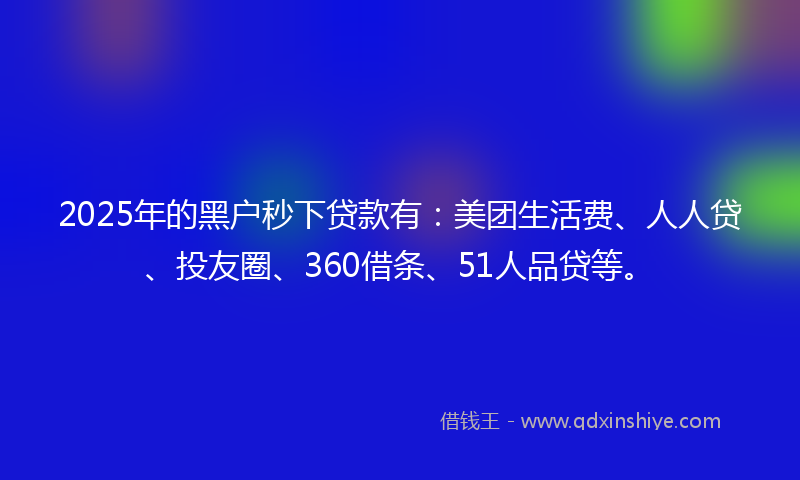 2025年的黑户秒下贷款有：美团生活费、人人贷、投友圈、360借条、51人品贷等。