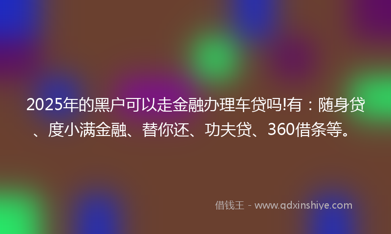 2025年的黑户可以走金融办理车贷吗!有：随身贷、度小满金融、替你还、功夫贷、360借条等。