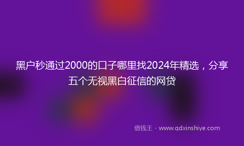 黑户秒通过2000的口子哪里找2024年精选，分享五个无视黑白征信的网贷