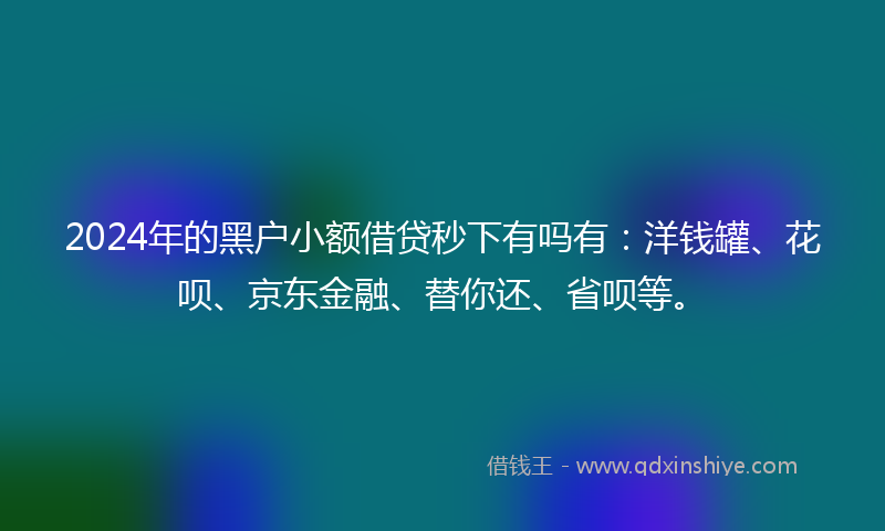 2024年的黑户小额借贷秒下有吗有：洋钱罐、花呗、京东金融、替你还、省呗等。